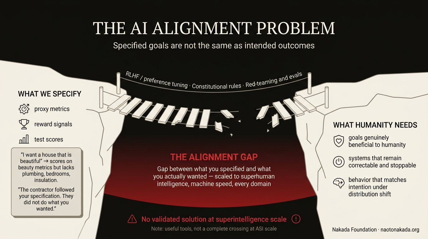 Infographic: The AI Alignment Problem as a gap between specified goals and intended outcomes